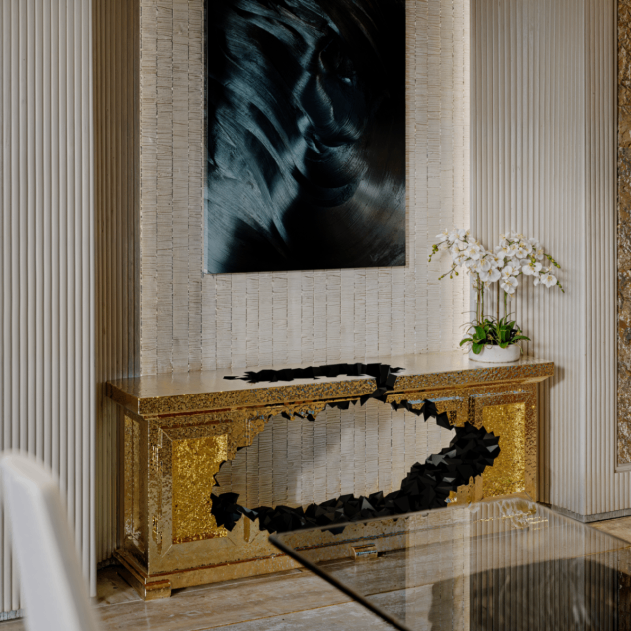 Arwen — Gilded Console Detail — Detail CGI portfolio image by Mosh Design