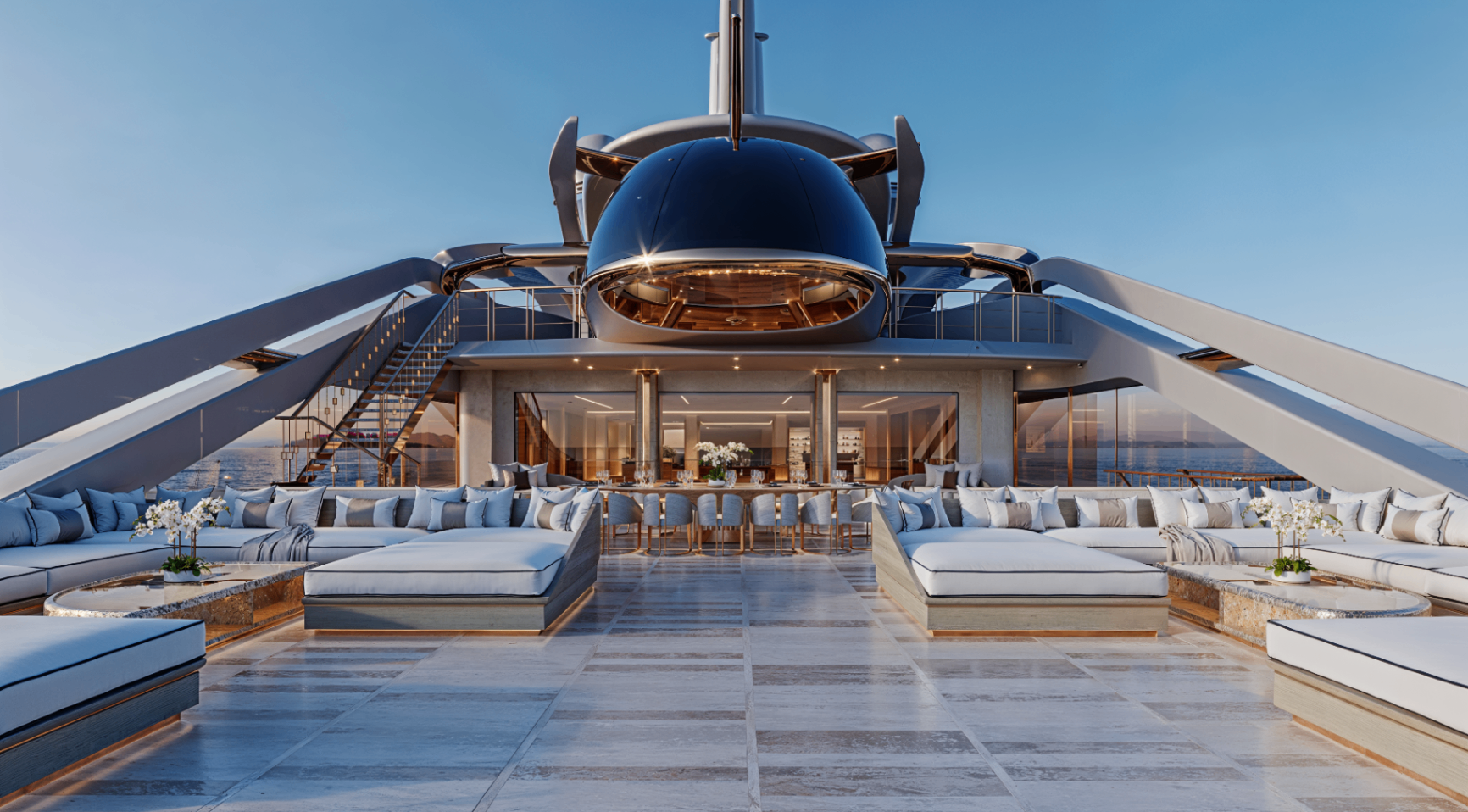 Arwen — Aft Helideck Lounge — Superyacht CGI portfolio image by Mosh Design
